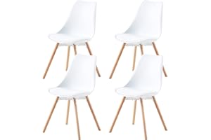 buybyroom Lot de 4 chaises de Salle à Manger rembourrées, Assise, Dossier, Salon, Salle à Manger, Salle de conférence, avec Bois Massif, Blanc