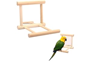 GEHANICO Vogelspiegel für Papageien, Vogelständer, Sitzstange mit Spiegel, Holzspiegel mit Landeplatz, Vogelspielzeug für Graupapageien, Aras, Sittiche, Nymphensittiche