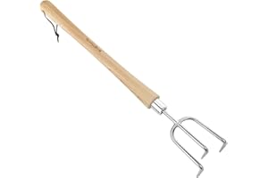 Berry&Bird Stainless Steel Mid-Handle 3 Prong Cultivator, Garden Hand Rake Hand Tiller with Ergonomic Wooden Handle and Leather Strap, Garden Hand Fork for Weeding, Turning Soil, Cultivating