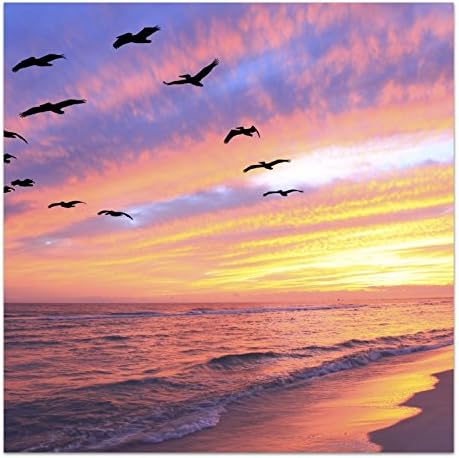 Real glass print wall art by DekoGlass "Herd Of Pelicans" 50x50 cm ready to hang frameless picture