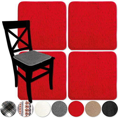 4er Pack Lammflor Stuhlkissen Sitzkissen Polsterkissen 36×36 cm Auswahl: rot – salsa - 7
