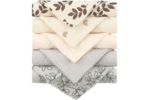 ZiaWorld 5 pcs BABY Muslin Squares for Baby, Cotton Burp Cloths 23cm x 23cm, Baby Essentials, Muslin Squares,100% Cotton Absorbent, Soft & Breathable & Ideal to Clean, Wipe & Cover Newborns, H
