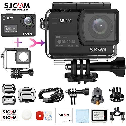 SJCAM SJ8 Pro Real 4K/60FPS cámara de acción, impermeable, control remoto WiFi, lente gran angular de 170°, pantalla táctil de 2.33", batería de 1200 mAh(funda impermeable incluida), color negro