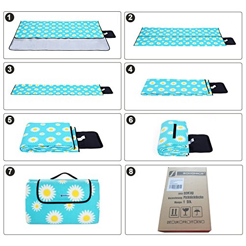 SONGMICS 200 x 200 cm XXL Picknickdecke Fleece wärmeisoliert wasserdicht mit Tragegriff GCM74J – Bild 7
