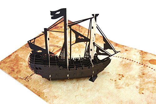 PopLife Pirate Ship & Treasure Map Pop up Card for All Occasions - Happy Birthday, Graduation, Congratulations, Retirement, Fathers Day - Treasure Hunters, Ocean Lovers - Folds Flat for Mailing