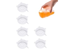 GANILITY Coperchi in Silicone, 6 Pezzi Coperchi in Silicone Estensibili, 6,5cm Coperchi per la Conservazione Degli Alimenti, Coperchi in Silicone Estensibili per Lattine, Frutta, Ciotole, Tazze, Trasparente