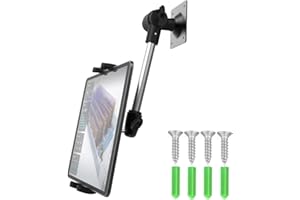 Cuxwill Wall Mount Tablet Holder for 4-13” iPad Phone, Universal Flexible Metal Heavy Duty Wall Stand for iPad Pro 12.9 Air Mini, Samsung Tab, Kindle Fire HD, iPhone - for Kitchen, Bedroom, Warehouse