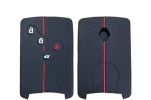 通用 Happyit Cas de Couverture de Clé de Voiture en Silicone Motif Nid d'abeille pour Renault Clio Scenic Megane Duster Sandero Captur Twingo Koleos 4 Boutons (Noir + Rouge)