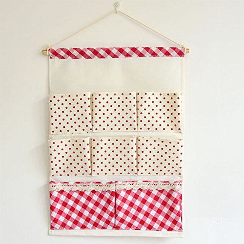 Yiuswoy Tür Zurück Aufbewahrungs Baumwolltuch Aufbewahrungstasche Türtasche Bad Hängenden Stoff Tasche Hängeorganizer - Rot Punkte