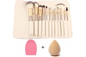 ZOCONE Set 12 PCS Pennelli Trucco +1 PCS Spugnetta + 1 PCS Uovo Di Lavaggio, Pennelli Make up Professionali
