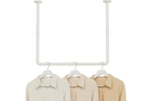 YheenLf Juego de 1 Perchero de Pared, Colgador Estilo Industrial, Dos Modos de Instalación, Perchas Murales 120 cm, Montaje en Techo 69×60 cm, Fácil de Instalar, Beige