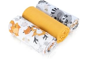 BABYSAFE Baby Safe Pack de 3 Mousselines Bébé 80x70 cm, Serviettes bébé 100% Coton Bio Certifié Oeko-TEX Mousselines Bébé Coton Idéal comme Bavoir, Langes Coton Bébé Bambou