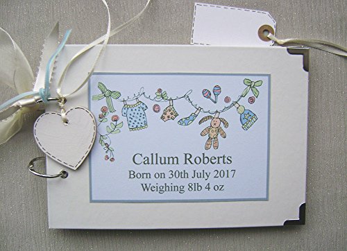 PERSONALISED A5 SIZE PHOTO ALBUM, SCRAPBOOK, MEMORY, GUEST BOOK, MULTI USE GIFT. NEW BABY BLUE. NEWBORN. 21CM X 15CM