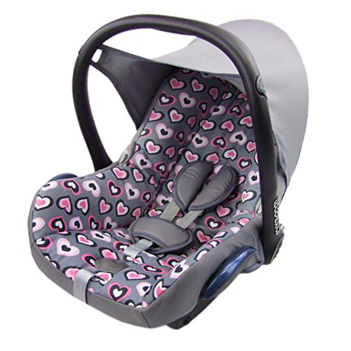 Babys-Dreams Ersatzbezug für Maxi-Cosi CabrioFix 6 tlg. HELLGRAU MIT ROSA HERZEN *NEU* Bezug für Babyschale Sommerbezug Cabrio Fix - 2