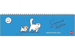 Simons Katze Büroplaner 2024. Kultiger Tischkalender für den Arbeitsplatz. Lustiger Spiral-Kalender für Simons Cat-Fans. Wochenplaner 2024 quer.
