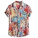 Produktbild ODRD Herren Print Hawaii Beach T Shirts, Oversize Cool 100% Baumwolle Handsome Shortsleeve Urlaub Beach Halsband umlegen Vintage Jugend T-Shirt Blouse Tops Basic Shirt