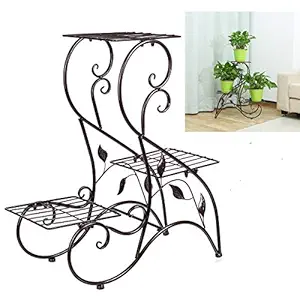 Weston Crafts 3 Tier Indoor Outdoor Metal Plant Stand Flower Planter Garden Display Holder Shelf Rack [Black/White]