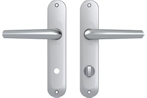 Vachette Set de Poignée de Porte sur Petite Plaque MONDIAL - Version Condamnation Porte de Salle de Bain, WC - Entraxe 165 mm - Pose Facile - Garantie 10 ans - en Aluminium Résistant, Finition Argent