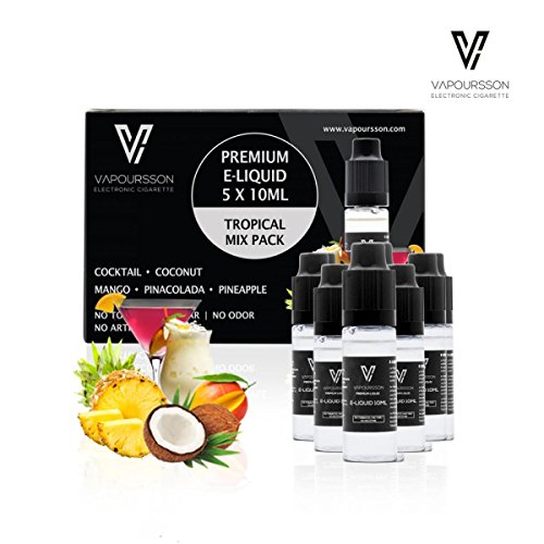 VAPOURSSON 5 X 10ml E-líquido Tropical Pack | Cóctel | Coco | Mango | Piña | Piñacolada | Ingredientes de alta calidad | Hecho para cigarrillos electrónicos y e-shisha