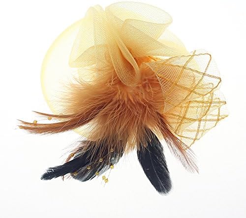 Crystalove Women's Feather Hair Fascinator Hat Beaded Cocktail Hairclip for Wedding Party Headdress (Light Yellow)
