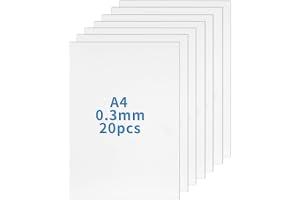 20 Plastark A4, Vit Polypropen, Tjocklek 0,3 mm, 21 x 29,7 cm, PP-plastark för modellbygge, modellering, DIY-konst och hantverk