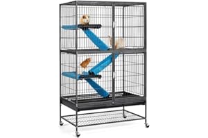 Soberine Gabbia per Coniglio Furetto Grande a 2 Piani in Metallo Vassoio Ruote 137 cm Nero