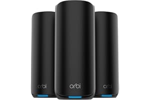 Trójpasmowy system sieci NETGEAR mesh WiFi 7 Orbi 870 (RBE873B) — router + 2 wzmacniacze satelitarne, funkcje zabezpieczeń, do 21 Gb/s, zasięg do 600 m2, 150 urządzeń, port internetowy 10 Gb/s, czarny