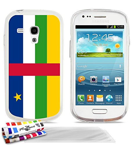 Carcasa Flexible Ultra-Slim SAMSUNG GALAXY S3 MINI ( I8190 ) de exclusivo motivo [Bandera Centro de Africa] [Transparente] de MUZZANO + 3 Pelliculas de Pantalla "UltraClear" + ESTILETE y PAÑO MUZZANO REGALADOS - La Protección Antigolpes ULTIMA, ELEGANTE Y DURADERA para su SAMSUNG GALAXY S3 MINI ( I8190 )