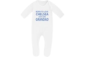 CHEEKYTOTS "Chelsea Baby Sleepsuit - 'Born To Love Chelsea Just Like Grandad - Soft 100% Combed Cotton Football-Themed Baby Sleepsuit for Football Fans"