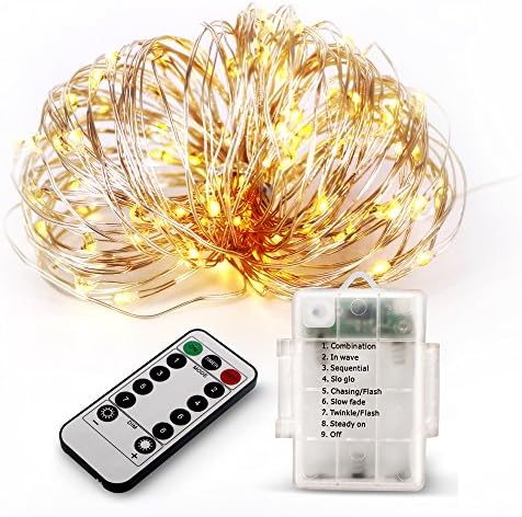 ifrigga Upgraded Fairy String Lights with Remote Control 100 LEDs 33ft/10M AA Battery powered Waterproof String Copper Wire Twinkle Lights(Warm White)