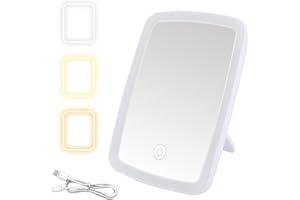 BUYSOW Specchio Trucco con Luci LED, Specchi Cosmetici Portatili Ricaricabili con 3 Modalità Luce a Colori, Specchio Cosmetico da Tavolo con Touch Screen Regolabile Adatto per Viaggi in Ufficio a Casa