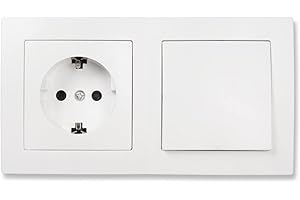 MC POWER - Juego de caja de enchufe de pared con interruptor I FLAIR I puerta Juego de caja de enchufe con interruptor y marco para salón, cocina, cuarto de niños blanco, mate