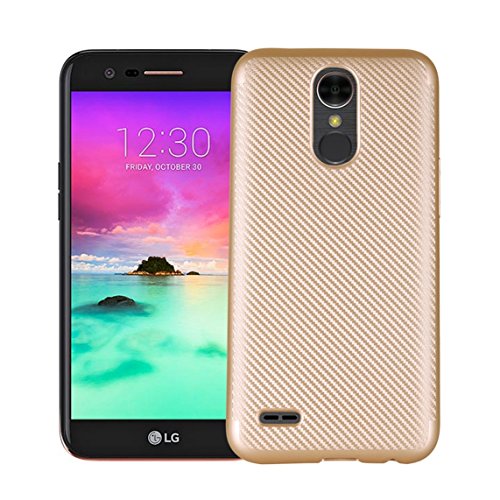 LG K10 2017 Funda  Voguecase TPU protectora  Fibra de carbon-dorado  Silicona Funda Tapa Case Cover con Absorcion de Impactos y Anti-Aranazos Espalda Movil Celular Carcasa  Gratis aguja de la pantalla stylus universales