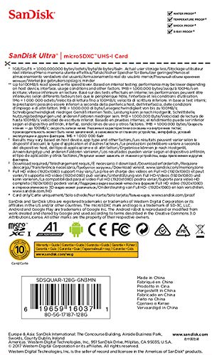 Comprar SanDisk SDSQUAR-128G-GN6MA Ultra - Tarjeta de memoria microSDXC
de 128 GB con adaptador SD, velocidad de lectura hasta 100 MB/s, Clase
10, U1 y A1 Descuento