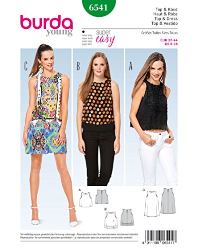 Burda 6541 Schnittmuster Top & Kleid ärmellos (Damen, Gr. 32 - 44) Level 1 super easy
