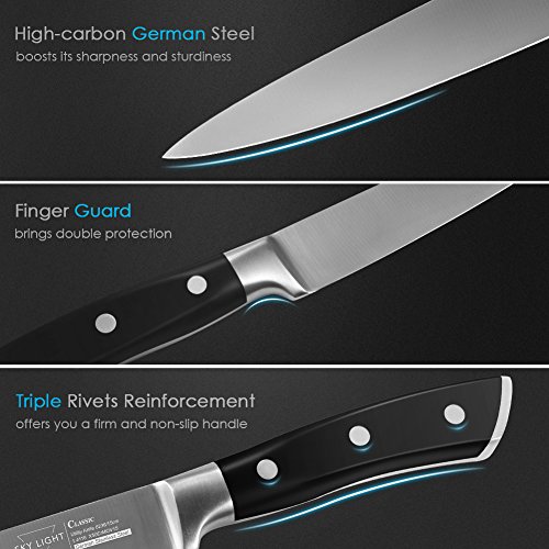 SKY LIGHT Allzweckmesser 15cm Kochmesser Gemüsemesser Küchenmesser Obstmesser Edelstahl Razor Sharp Geschmiedete Klinge Rostbeständigkeit Ergonomische Gleitsichere Griff - 6