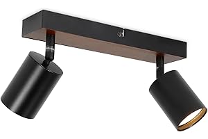 Ketom Faretti LED da Soffitto Orientabili Nero - Legna Lampada Faretti Soffitto GU10 - Plafoniera LED 2 Faretti Interno - Senza Lampadina