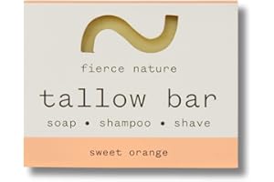 Fierce Nature Multi-Use Pure Tallow Bar | Organic & Natural Moisturising Bar for Face, Body, Hands & Hair | Non-Toxic Skincare Essential - Sweet Orange 80g