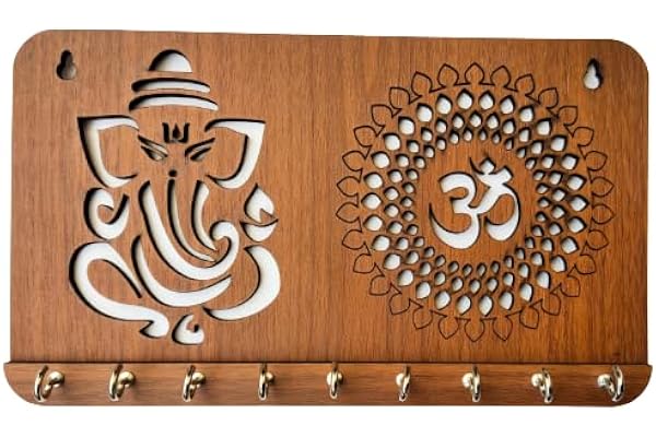 My Dream Carts Ganesha Om Chakra Key Holder for Home Decor Items Stylish Key Hanger Wall Mounted Decoration Handicraft Key Chain Stand Wooden Keychain Hangers for Office Wood Keys Organizer