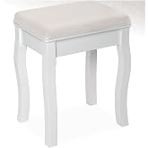 tectake&reg; Makeup Vanity Stool, Bedroom Stool with Padded Seat, Makeup Vanity Chair with Wooden Legs, Ideal for Piano and Moder