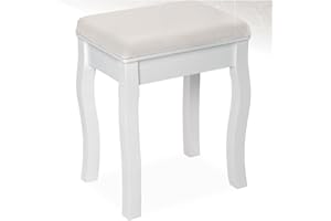 TecTake® Taburete Tocador Maquillaje, Banqueta Dormitorio con Asiento Acolchado, Silla Tocador Maquillaje con Patas de Madera, Ideal para Piano y Vestidor Moderno - Blanco