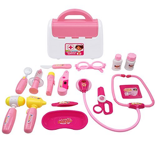 TR Turn Raise Cuadro Médico Conjunto Enfermera Médico Kit Parque Infantil para Niños - Fingir Juego Herramientas Juguete Set 15 Piezas (Rojo)