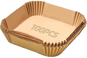 JUINGIO 100Pezzi Carta Forno per Friggitrice ad Aria 6,3 " Resistente All'acqua e All'olio Per Alte Temperature(Quadrati)