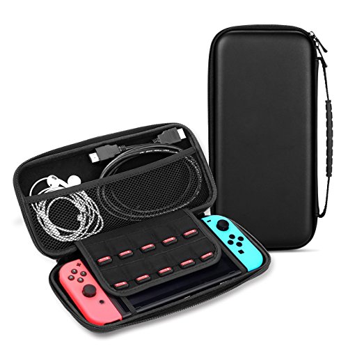 Preisvergleich Produktbild NOENICE Harte Tasche und Schutzhülle für Nintendo Switch, Aufbewahrungstasche Schutzhülle mit Reißverschluss und Netztasche, Switch Case mit 10 Spielhalter,Schwarz