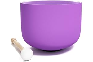 KELEODY KELIODY 440 Hz B Nota Ciotola in cristallo viola Chakra della corona Ciotola in cristallo da 8 pollici Ciotola in cristallo 20 CM O-ring al quarzo satinato e martello inclusi Regali per lo yoga