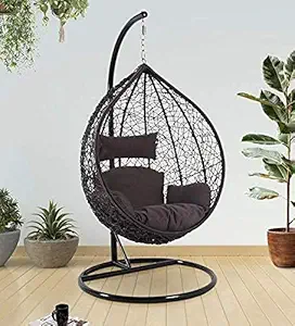 Royal View WildMonk Single Seater |Swing Chair with Stand & Cushion & Hook Outdoor Indoor| Living Room | Balcony | Garden | Patio (Stand-Brown, Swing Basket- Brown, Cushion-Brown)