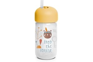Suavinex 401207 Trinkbecher Baby Training Cup mit flexiblem Strohhalm und Tropfschutz, ab 18 Monaten, Waldfarbe Gelb - 340 ml - 103 g