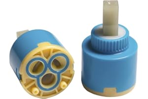 UOMERE Cartucho de cerámica de repuesto para grifo – 2 unidades de 25 mm/35 mm/40 mm - Cartucho mezclador para agua fría y caliente dividido en tres agujeros, cerámica, 40 mm.