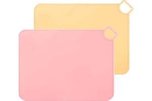 IYYI Tovagliette in silicone per bambini, tovagliette lavabili in lavastoviglie, tappetini da viaggio portatili per bambini, set di 2 (Rosa-Giallo)