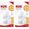 NUK First Choice+ Baby Bottle Teat, 0-6 Months, Silicone with Small Feed Hole, Anti-Colic, 2 Count (Pack of 2)